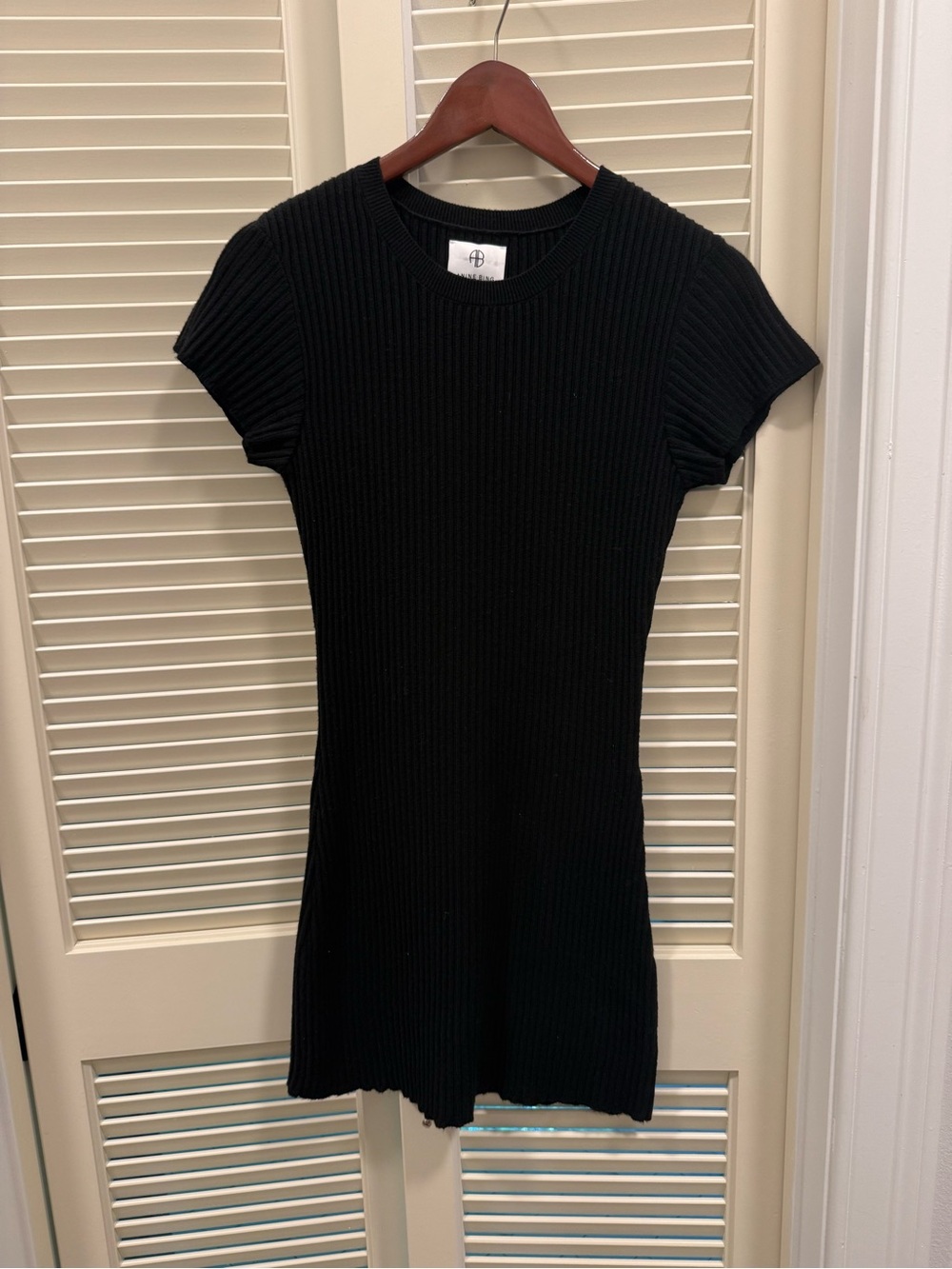 Anine Bing Ribbed Short-Sleeve Knit Dress - Black